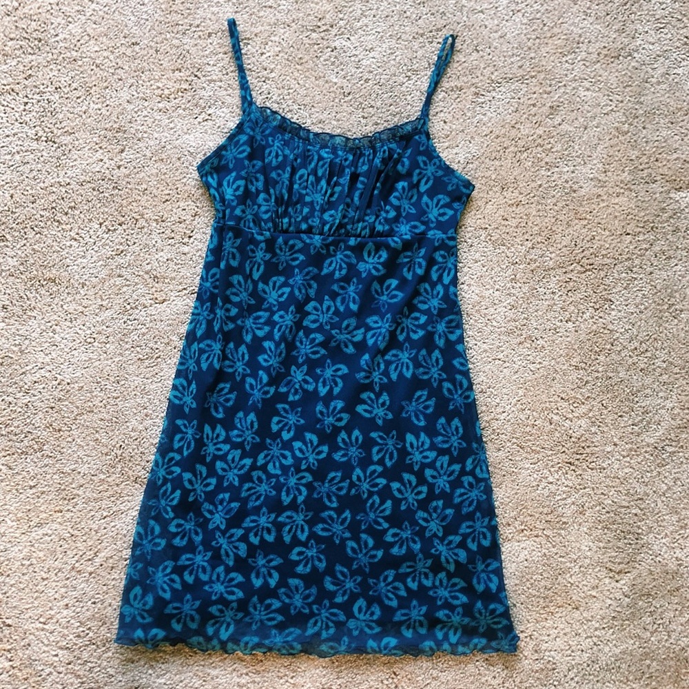 Spagetti Strap Blue Floral Lace Dress